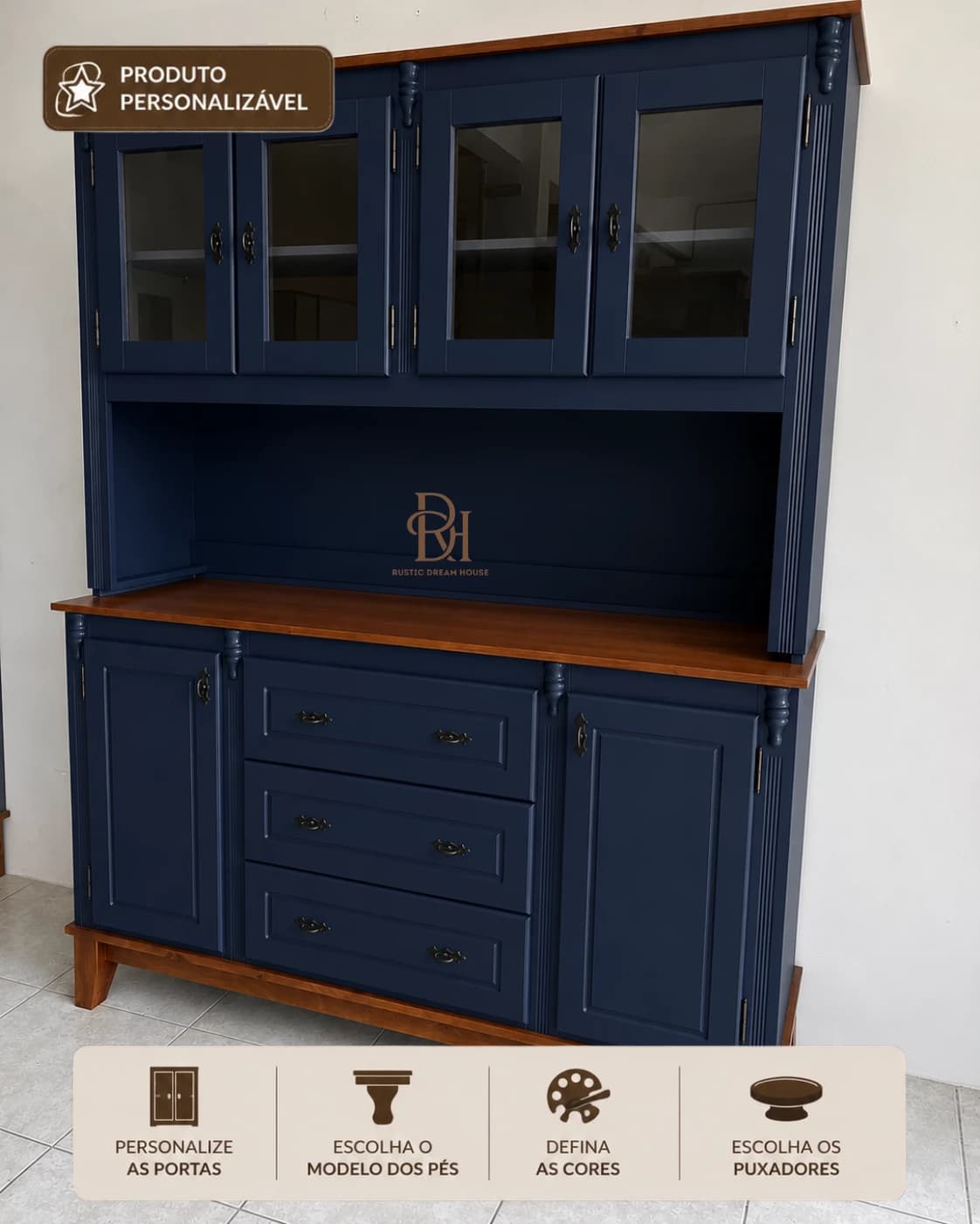 Oratória Retrô 1.60 cm com 6 Portas e 3 Gavetas Personalizável em MDF Laqueado