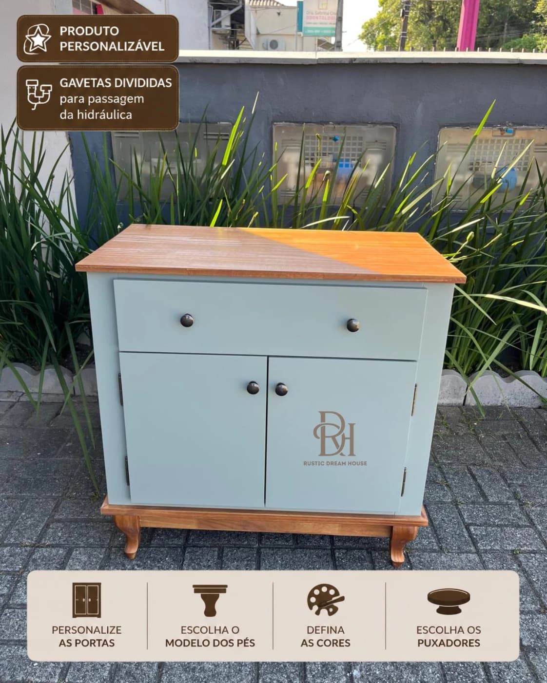 Balcão de Banheiro 80cm Personalizável MDF Laqueado | Rustic Dream House