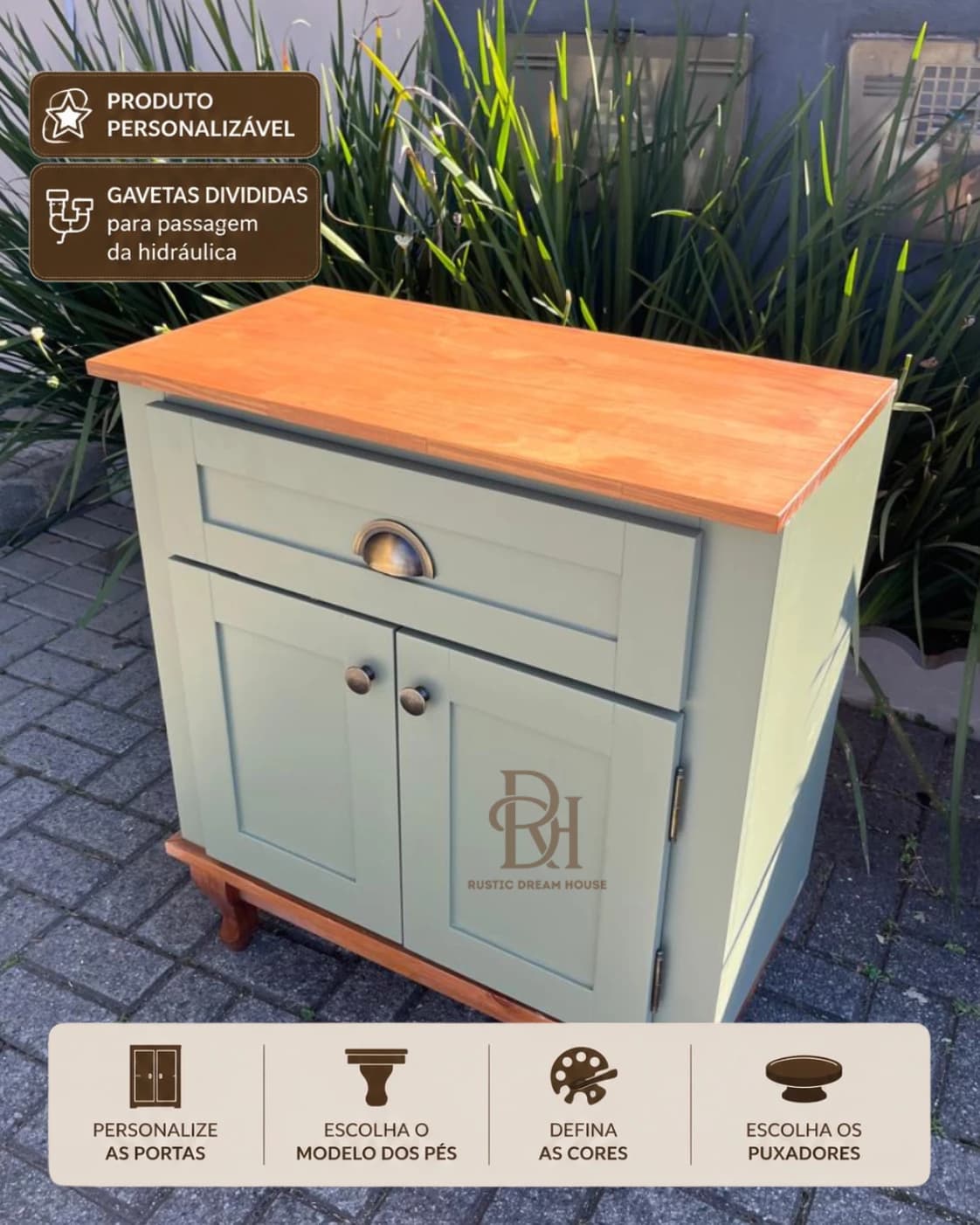 Balcão de Banheiro 70cm Personalizável MDF Laqueado | Rustic Dream House