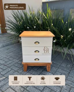 Mesa de Cabeceira 3 Gavetas Personalizável em MDF Laqueado miniatura 1