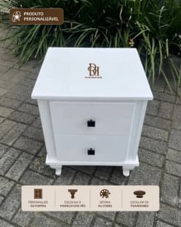Mesa de Cabeceira 2 Gavetas Personalizável em MDF Laqueado miniatura 1