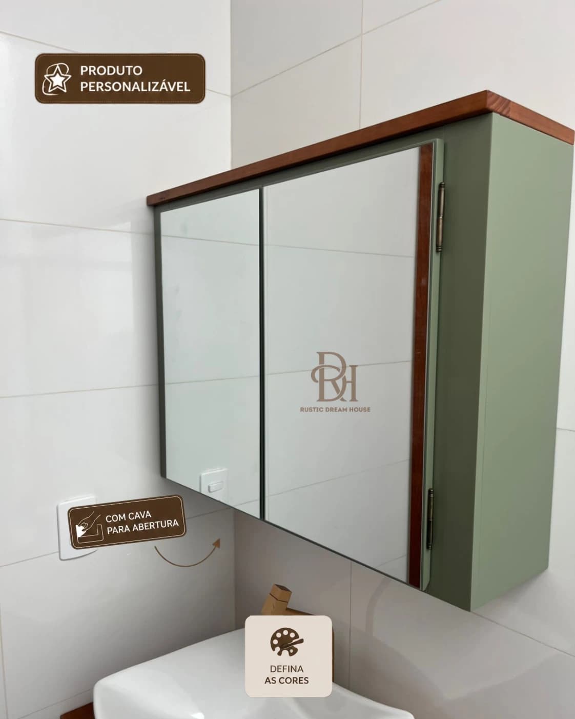 Espelheira para Banheiro 80 cm Personalizável em MDF Laqueado