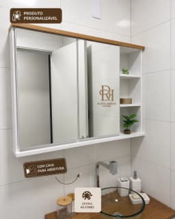 Espelheira para Banheiro 1.10 cm com 2 Portas e Nicho Personalizável em MDF Laqueado miniatura 1
