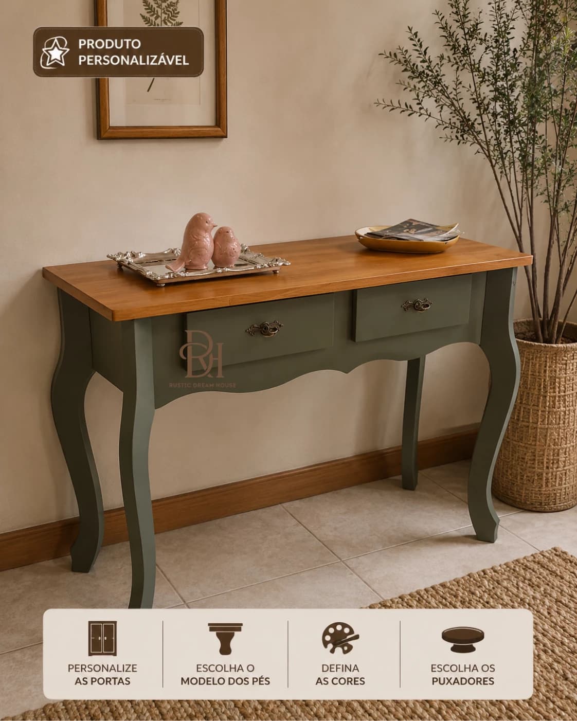 Aparador Pé Luís 1.20 cm com 2 Gavetas Personalizável em MDF Laqueado