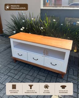 Rack 1.30 cm com 3 Gavetas e Nicho Superior Personalizável em MDF Laqueado miniatura 1