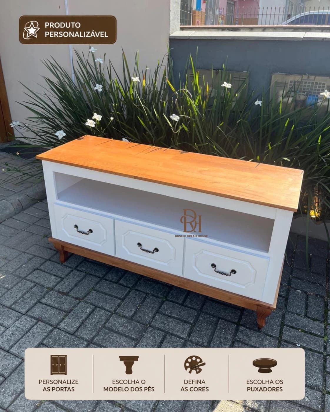 Rack 1.30 cm com 3 Gavetas e Nicho Superior Personalizável em MDF Laqueado