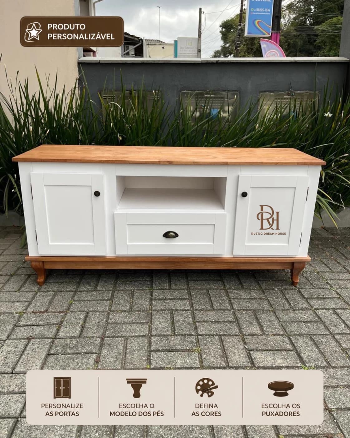 Rack 1.50 cm com 2 Portas e 1 Gaveta Central Personalizável em MDF Laqueado