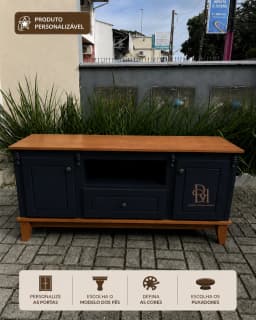 Rack Retrô 1.50 cm com 2 Portas e 1 Gaveta Central Personalizável em MDF Laqueado miniatura 1