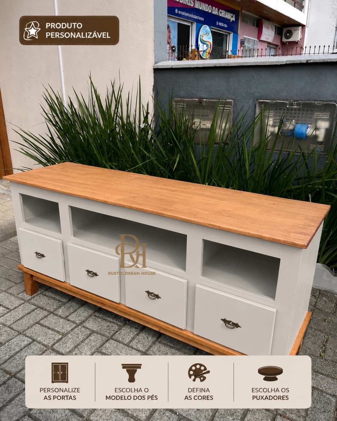 Rack 1.80 cm com 4 Gavetas e Nicho Superior Personalizável em MDF Laqueado