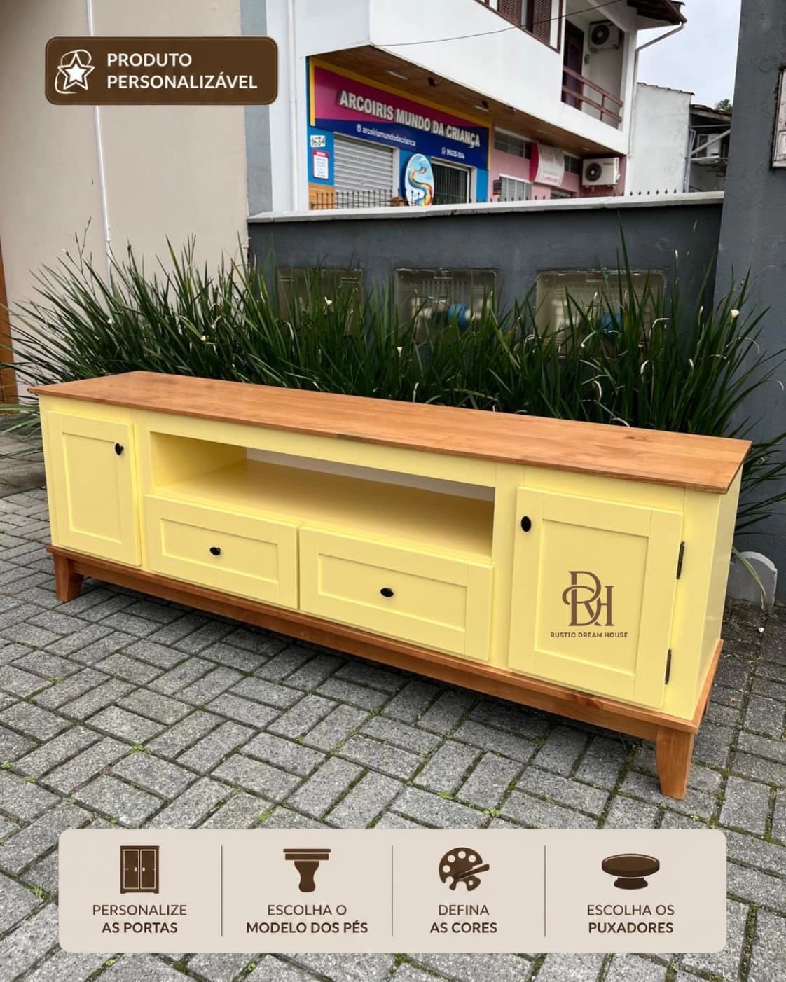 Rack 2.00 cm com 2 Portas e 2 Gavetas Centrais Personalizável em MDF Laqueado