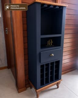 Adega 50 cm com Prateleira, Gaveta e Nichos para Vinhos Personalizável em MDF Laqueado miniatura 4