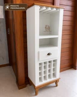 Adega 50 cm com Prateleira, Gaveta e Nichos para Vinhos Personalizável em MDF Laqueado miniatura 3
