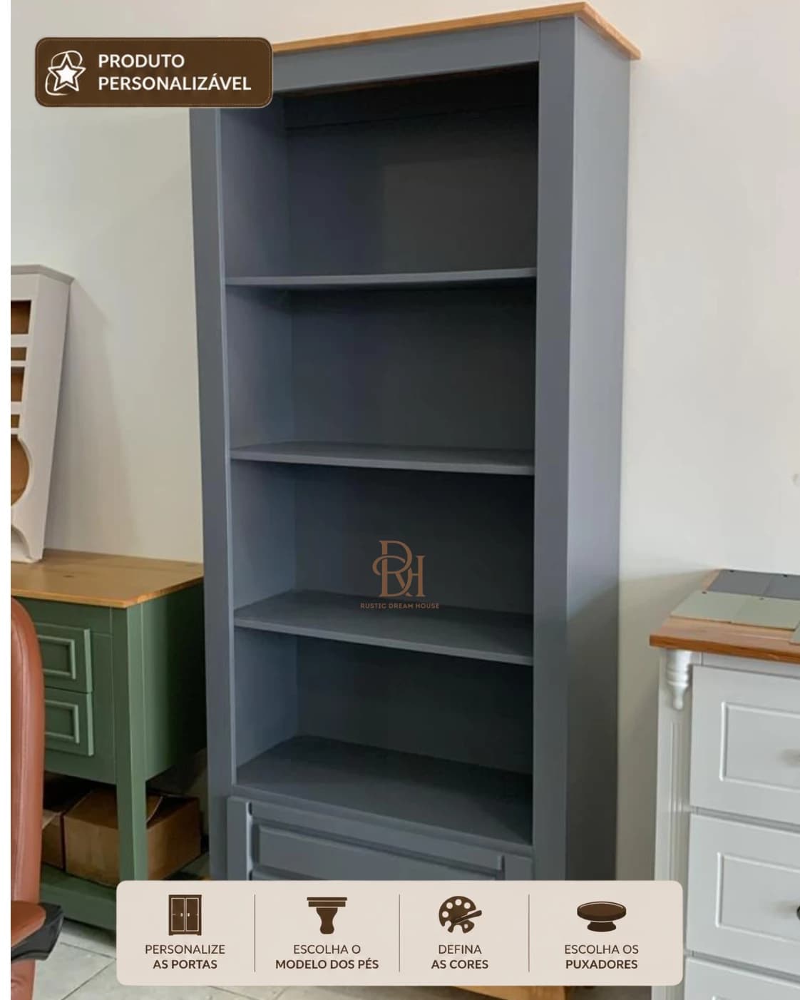 Livreiro 80 cm com 1 Gaveta Personalizável em MDF Laqueado