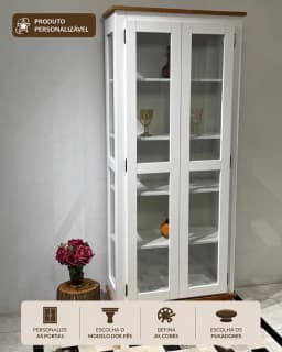 Cristaleira 80cm 2 Portas com Laterais Envidraçadas Personalizável em MDF Laqueado miniatura 1