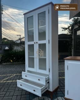 Cristaleira 80 cm 2 Portas e 2 Gavetas Personalizável em MDF Laqueado miniatura 2