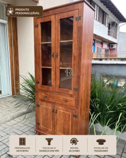 Cristaleira 80cm 4 Portas e 1 Gaveta  Personalizável em Madeira Maciça miniatura 1