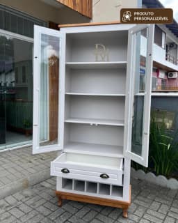 Cristaleira 80 cm 2 Portas com Adega e 1 Gaveta Personalizável em MDF Laqueado miniatura 3