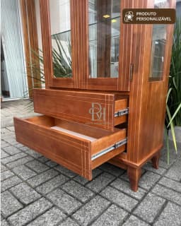Cristaleira 80 cm 2 Portas e 2 Gavetas Personalizável em Madeira Maciça miniatura 4