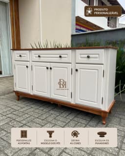 Balcão Buffet 1.60 m 4 Portas e 3 Gavetas Personalizável em MDF Laqueado miniatura 1
