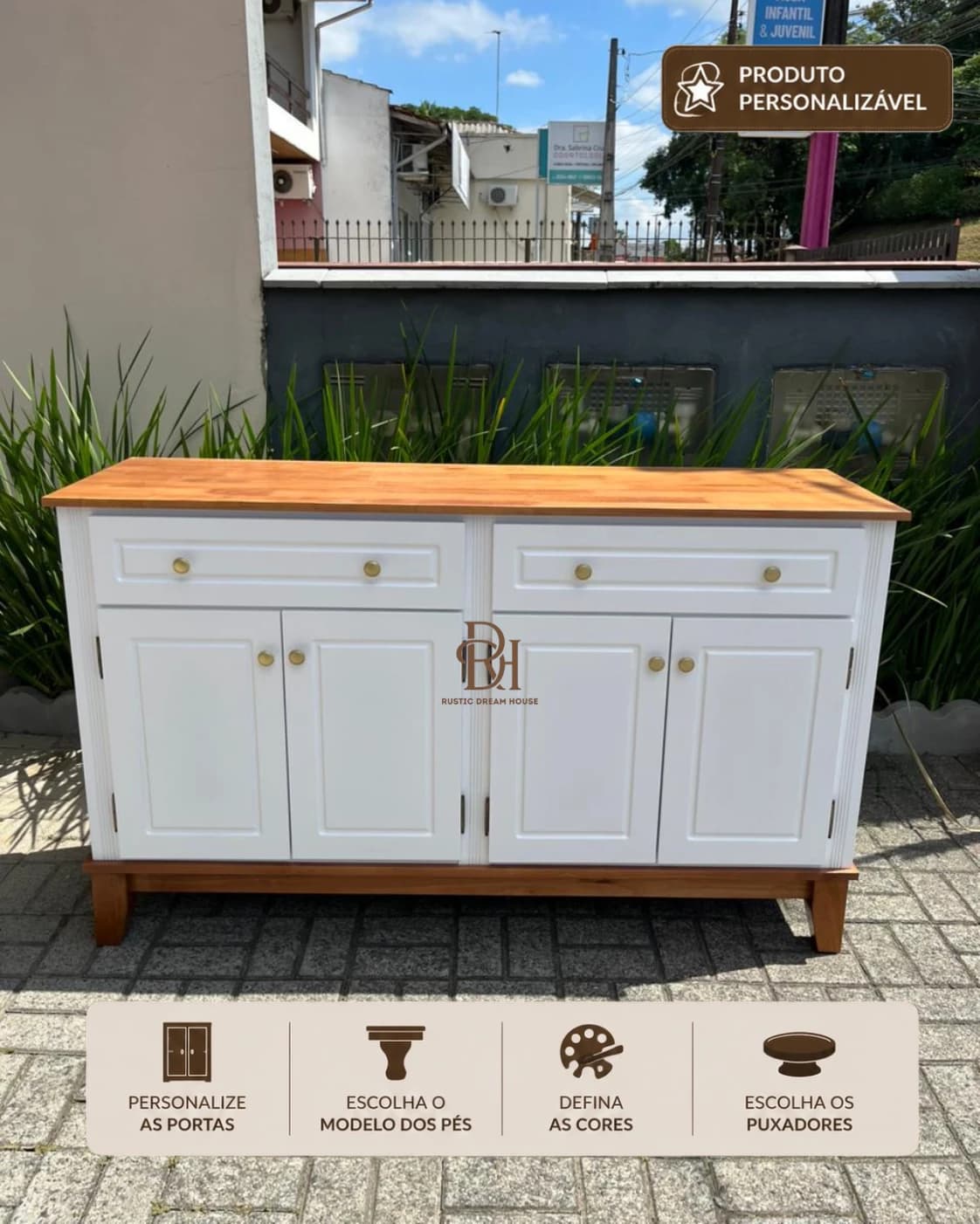 Balcão Buffet 1.60 m 4 Portas e 2 Gavetas Personalizável em MDF Laqueado