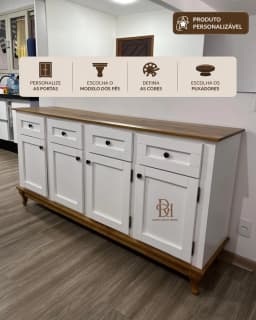 Balcão Buffet 1.60 m 4 Portas e 4 Gavetas Personalizável em MDF Laqueado miniatura 1