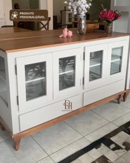 Balcão Cristaleira 1.50 m 4 Portas Envidraçadas, 2 Gavetas e Laterais Envidraçadas miniatura 5