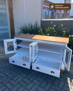 Balcão Cristaleira 1.50 m 4 Portas Envidraçadas, 2 Gavetas e Laterais Envidraçadas miniatura 2