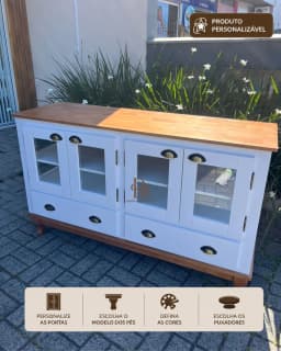 Balcão Cristaleira 1.50 m 4 Portas Envidraçadas, 2 Gavetas e Laterais Envidraçadas miniatura 1