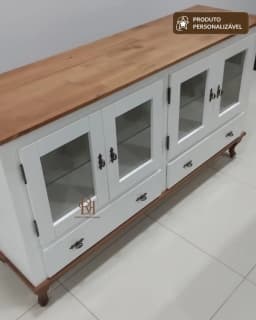Balcão Cristaleira 1.50 m 4 Portas Envidraçadas, 2 Gavetas e Laterais Envidraçadas miniatura 4