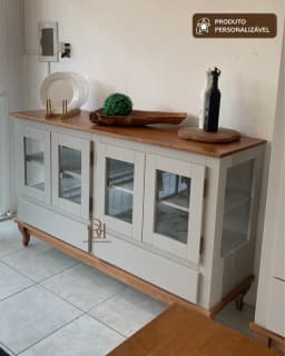 Balcão Cristaleira 1.50 m 4 Portas Envidraçadas, 2 Gavetas e Laterais Envidraçadas miniatura 3