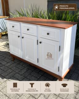 Balcão Buffet 1.20 m 3 Portas e 3 Gavetas Personalizável em MDF Laqueado miniatura 1