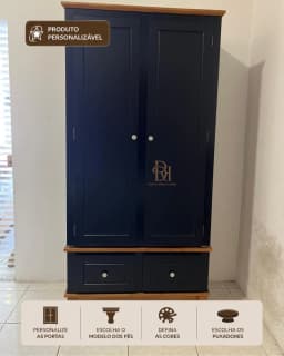 Roupeiro 90 cm 2 Portas, 2 Gavetas e Cabideiro Interno miniatura 1