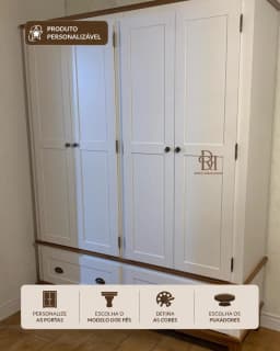 Roupeiro 1.60 m 4 Portas e 2 Gavetas Personalizável em MDF Laqueado miniatura 1