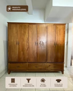 Roupeiro 2.40 m 6 Portas e 3 Gavetas em Madeira Maciça miniatura 1