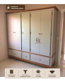 Roupeiro 2.00 m 5 Portas e 3 Gavetas com Sapateira Interna Personalizável miniatura 1