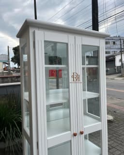 Cristaleira 2 Portas com Fundo Espelhado Branca miniatura 4
