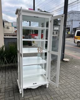 Cristaleira 2 Portas com Fundo Espelhado Branca miniatura 3