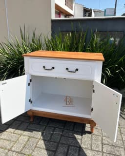 Pronta Entrega - Balcão para Banheiro Branco com Tampo em Madeira Maciça miniatura 3