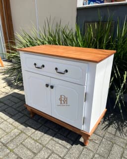 Pronta Entrega - Balcão para Banheiro Branco com Tampo em Madeira Maciça miniatura 1