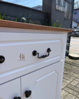 Pronta Entrega - Balcão para Banheiro Branco com Tampo em Madeira Maciça miniatura 4