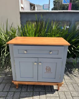 Pronta Entrega - Balcão para Banheiro Cinza Azulado com Tampo em Madeira Maciça miniatura 4