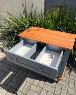 Pronta Entrega - Balcão para Banheiro Cinza Azulado com Tampo em Madeira Maciça miniatura 2