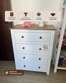 Cômoda 90 cm com 4 Gavetas e Pé Reto Personalizável miniatura 1