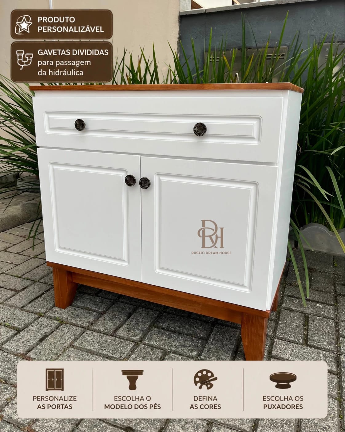 Balcão de Banheiro 80cm Personalizável MDF Laqueado | Rustic Dream House 1