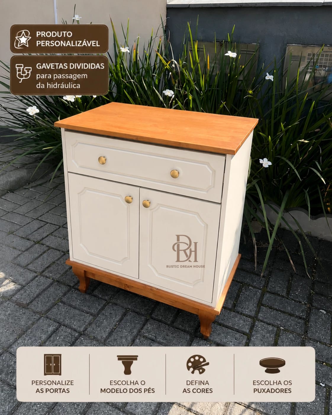 Balcão de Banheiro 70cm Personalizável MDF Laqueado | Rustic Dream House 1