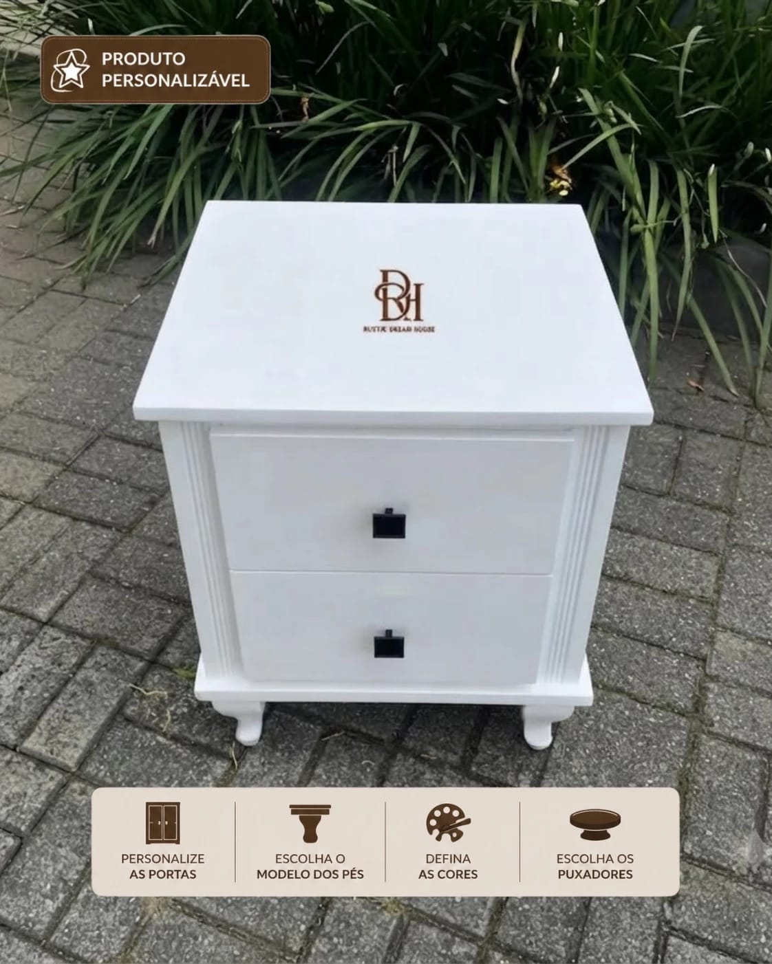 Mesa de Cabeceira 2 Gavetas Personalizável em MDF Laqueado 1