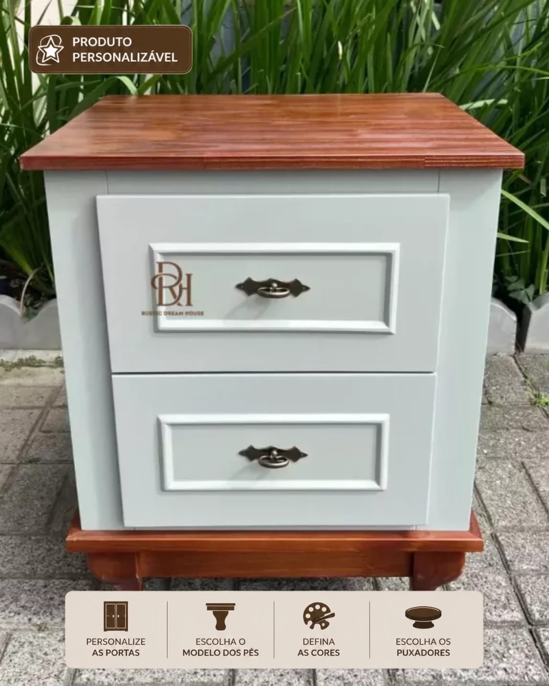 Mesa de Cabeceira 2 Gavetas Personalizável em MDF Laqueado 1