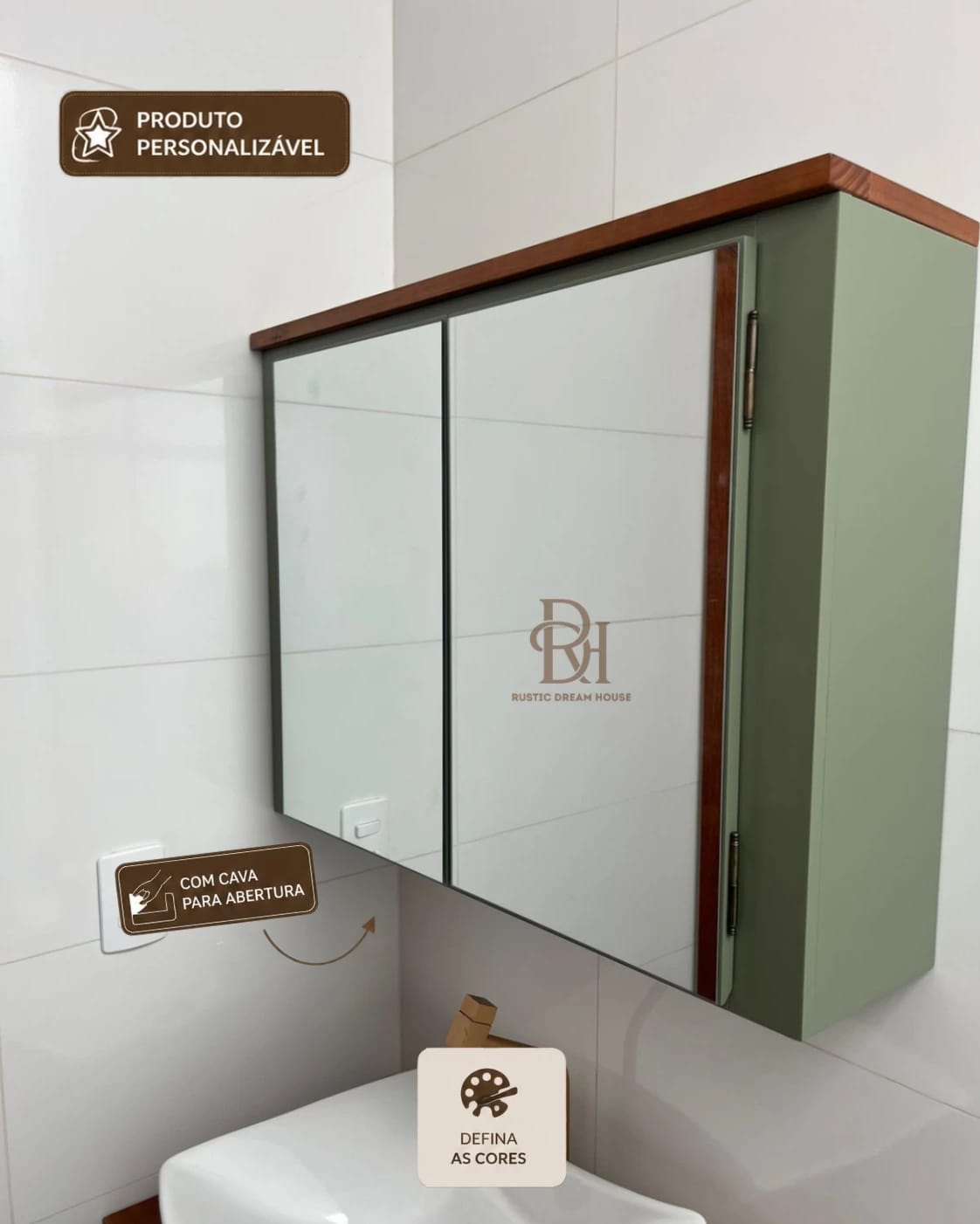 Espelheira para Banheiro 80 cm Personalizável em MDF Laqueado 1