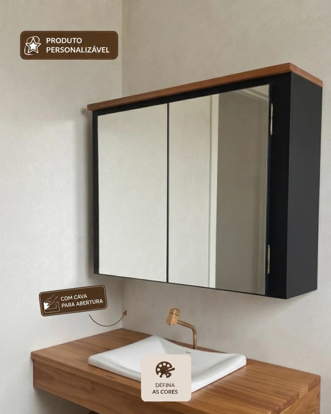 Espelheira para Banheiro 70 cm Personalizável em MDF Laqueado 1