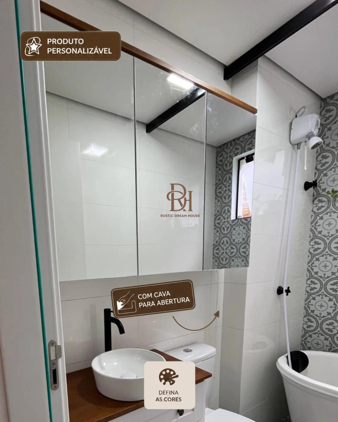 Espelheira para Banheiro 1.20 cm com 3 Portas Espelhadas Personalizável em MDF Laqueado 1